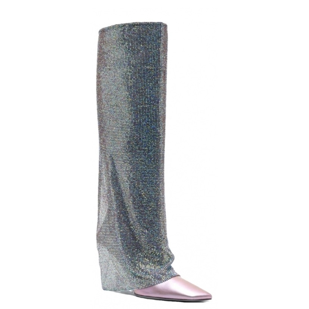 Silver Glitter Knee-High Boots
